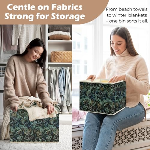 Dark Floral Botanical Storage Bin Box with Handles, Vintage Nature Butterfly Plant Foldable Linen Fabric Laundry Basket for Home Bedroom Bathroom Clothes Toys Books - color: Floral-C