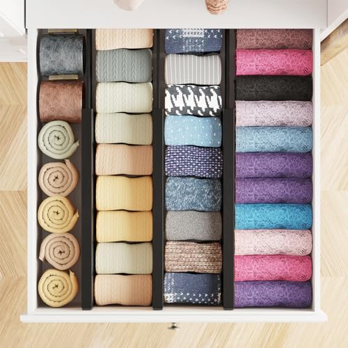 SpaceAid Bamboo Dresser Drawer Dividers 6 Pack, 4.65“ High Adjustable 12.5“-17” Drawer Organizers, Expandable Organization for Clothing, Clothes, Dressers, Black - color: BLACK, size: 4.65''H, 12.5''-17''L
