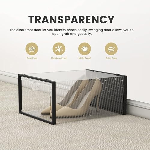 Pinkpum 12 Pack XXL Shoe Storage Box Fit for Size 14, Clear Plastic Stackable Shoe Organizer for Closet, Shoe Containers Sneaker Storage Clear and Black - color: Black, size: 12 Pack XX-Large