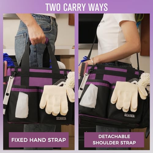 SCAVATA Compact Wearable Cleaning Caddy, Small Cleaning Caddy Supplies Organizer with Handle & Shoulder Straps for Housekeepers, Under Sink & Car Cleaning Tool Organizers Bag (RoyalPurple) - color: RoyalPurple