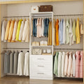 Vomavex Closet System, 4FT-8FT-9FT Closet Organizer With Drawers Wooden, Walk in Closet System with 5pcs Hanging Rods and Shelves Storage, Closet Built in System Wardrobe Organizer, White - color: 4-9FT