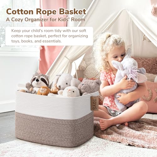 Goodpick Woven Storage Baskets for Organizing 18" x 14" x 12" Large Blanket Basket for Living Room Bedroom, Rectangle Cotton Rope Basket with Handles, Toy Baskets Storage Kids, Brown - color: Brown, size: 18"L x 14"W x 12"H