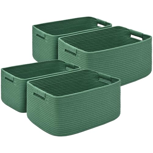 4 Pack Large Storage Basket for Organizing, 17.5"x13"x7" Woven Basket for Shelves, Closet Cube Storage Bins with Wrapped Handle, Cotton Rope Baskets for Kitchen, Clothes, Toys(Green) - color: Green, size: 4 Pack