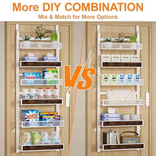 6 Tier Over the Door Pantry Organizer 2 IN 1 Hanging or Wall Mounted Spice Rack with Adjustable Basket,Heavy Duty Seasonning Storage Shelf for Kitchen Pantry and Bathroom - color: White, size: 6 Tiers