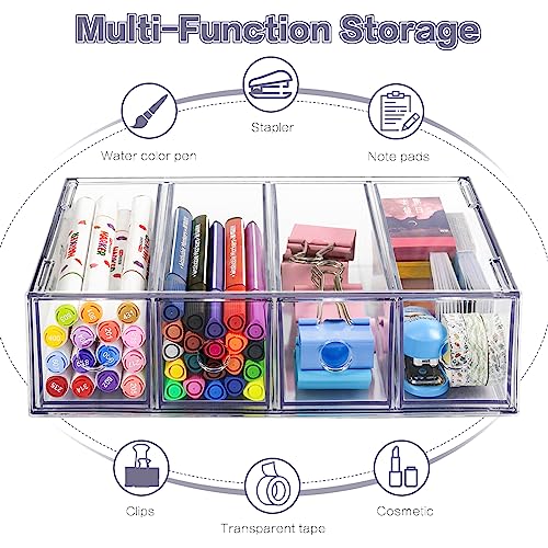 Desk Organizer with 4 Drawers, FODIENS Stackable Desktop Storage Box with Removable Drawer, Clear Sunglasses Organizer Display Case for Stationery Marker Pens Eyeglasses Office Supply - style: 1 Layer - 4 Drawers