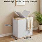 efluky Laundry Hamper with Lid, Double Laundry Hamper with 2 Removable Bags, 2 Section Laundry Basket with Bamboo Handles for Bathroom, Bedroom & Laundry Room, 140L (36.9 Gallon) Light Grey - color: Light Grey, size: 140L Dual