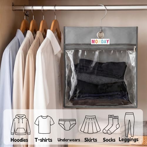 7 Pcs Days of Week Packing Cubes Weekly Travel Organizer Pouches for Kids Monday to Weekend Clothes Storage Bag with Color Labels for School Outfits Day of Week Hanging Closet Organizer