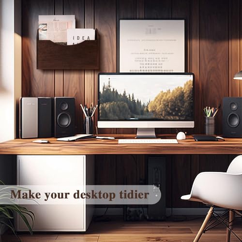 Suzile Wall Mounted File Holder Wood Magazine Holder Wall Hanging File Organizer for Office Mail Magazine Letter Paper Folder Organization (Brown)