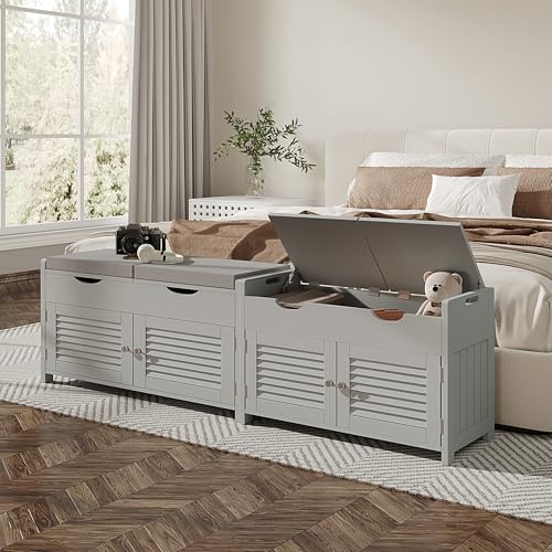 ChooChoo Shoe Storage Bench with Lift Top Storage, Entryway Bench with 2 Cushioned Seats, 3 Compartments, Adjustable Shelf, Shoe Cabinet for Entryway, Bedroom, Living Room, Grey - color: Grey, size: 13.78"D x 29.53"W x 19.69"H
