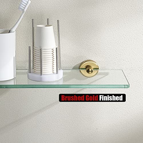 JQK Bathroom Glass Shelf Gold, Tempered Glass Shower Storage 12 by 5 inches, 304 Stainless Steel Brushed Gold Wall Mount, TGS101L12-BG - color: Gold, size: 12 Inch (1 Pack)
