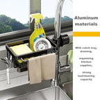 Sink Organizer Rack for Kitchen and Bathroom, 2025 New Stainless Steel Detachable Hanging Faucet Drain Rack with Drip Tray Faucet Sponge Holder for Bathroom, Scrubbers, Soap (Black, Left) - size: Left