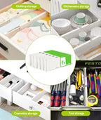 Adjustable Non-Slip Drawer Organizer – Versatile Storage Tray for Kitchen, Wardrobe & Office, 11.6" to 17" Length, Durable ABS & Silicone Base, Easy Assembly