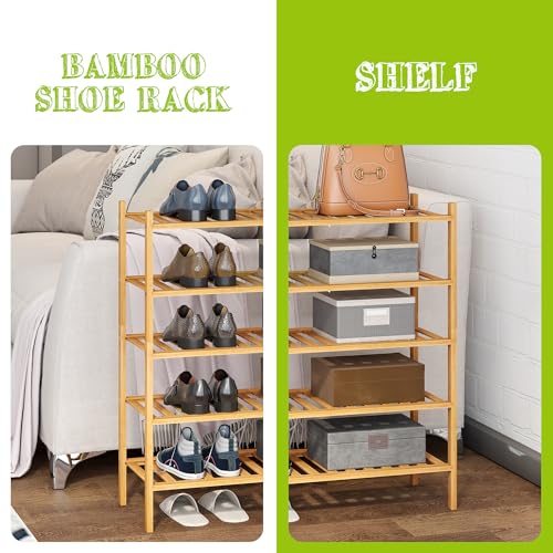 BMOSU 5-Tier Bamboo Shoe Rack Premium Stackable Shoe Shelf Storage Organizer for Hallway Closet Living Room Entryway Organizer (Natural Bamboo) - color: Natural Bamboo, size: 5-Tier（27*11*30.9inches）