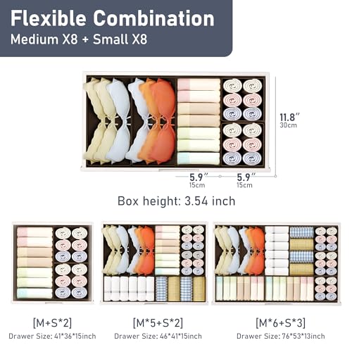DIMJ Drawer Organizer Clothes Storage - 16 Pack Baby Dresser Organizer for Nursery, Foldable Drawer Dividers for Bedroom Closet Organization, Fabric Storage Bins for Socks, Underwears, Bras - color: Brown