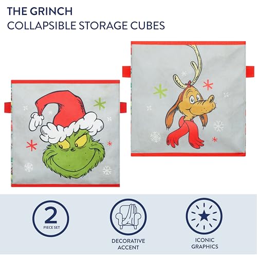 Idea Nuova Storage Cubes for Kids,2 Pack Collapsible Fabric Bins with Handles, Holiday Organizer Boxes for Bedroom, Playroom & Nursery, Festive Christmas Storage Baskets,Grinch Dr. Seuss - color: Grinch Dr Seuss
