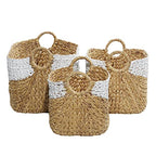Deco 79 Seagrass Handmade Two Toned Storage Basket with Handles, Set of 3 19", 17", 15"W, Brown - size: 19", 17", 15"