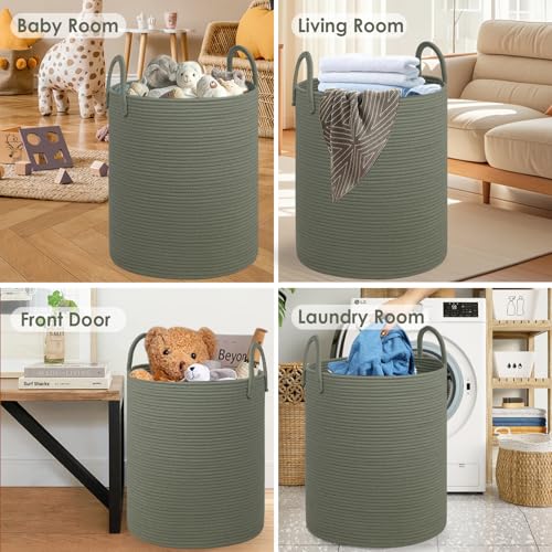Laundry Basket,18x18X22 Cotton Rope Storage Basket with Handles,Kids Girl Baby Laundry Hamper,Dirty Clothes Hamper,Blanket Basket for Living Room,Nursery Hamper,Room Decor,Green - color: Green, size: 100L