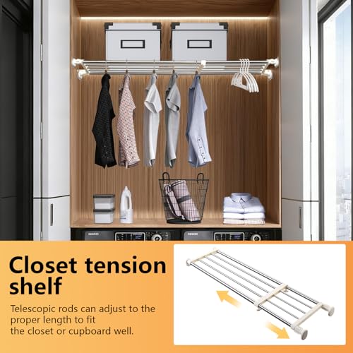 BAOYOUNI Tension Shelf Adjustable Closet Rod Space Saving Wardrobe Clothes Dividers Ivory, 33.07-46.26 Inches - size: (33.07-46.26) IN