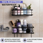 KINCMAX Premium Shower Caddy, 2-Pack Adhesive Shower Organizer, No Drill Bathroom Shelves, Rustproof Stainless Steel Shower Shelves for Inside, Shampoo Holder, Storage Rack, Matte Black - color: Matte Black