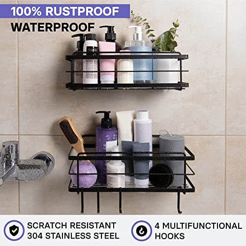 KINCMAX Premium Shower Caddy, 2-Pack Adhesive Shower Organizer, No Drill Bathroom Shelves, Rustproof Stainless Steel Shower Shelves for Inside, Shampoo Holder, Storage Rack, Matte Black - color: Matte Black