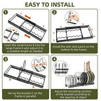 ROOHUA Pot Rack -Expandable Pan Organizer for Cabinet, Lid Holder with 10 Adjustable Compartment for Kitchen Cabinet Cookware Baking Frying Rack - color: Black