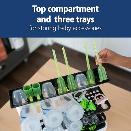 Dr. Brown's Baby Bottle Drying Tower, Stand-Up Countertop Drying Rack with Organized Storage for Baby Essentials, Space Saving Vertical Rack, Gray/White - color: Gray/White