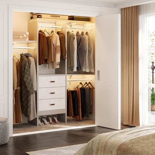 Armocity 5FT Small Closet System with 3 Fabric Drawers, 60 Inches Walk In Closet Organizer System With 3 Adjustable Shelves, Heavy Duty Clothes Rack Built-In Garment Rack, 59" L x 16" W x 71" H, Grey - color: Grey