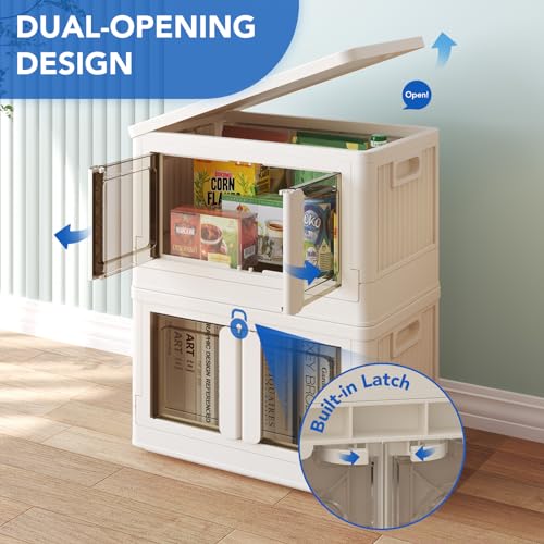 FLEXIMOUNTS 75 QT Stackable Storage Bins With Lids, Collapsible Plastic Storage Bins, Closet Organizers and Storage Containers with Doors and Built-in Wheels For Home, 2 Pack Cubes, Milky White - color: Milky White, size: 37 Qt-2 Pack