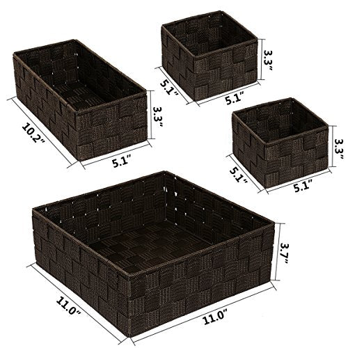 Posprica Woven Storage Baskets for Organizing, Small Baskets Cube Bin Container Tote Organizer Divider for Drawer, Closet, Shelf, Dresser, Set of 4(Brown) - color: Brown