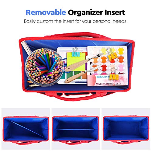 ZKOO Craft Organizer Tote Bag, Art Storage Caddy with Multiple Pockets, Sewing Bag Teacher Bag for Arts, Books, Stationery, Office Desk Organization, Make-up Storage with Handles for Travel (Blue) - color: Blue