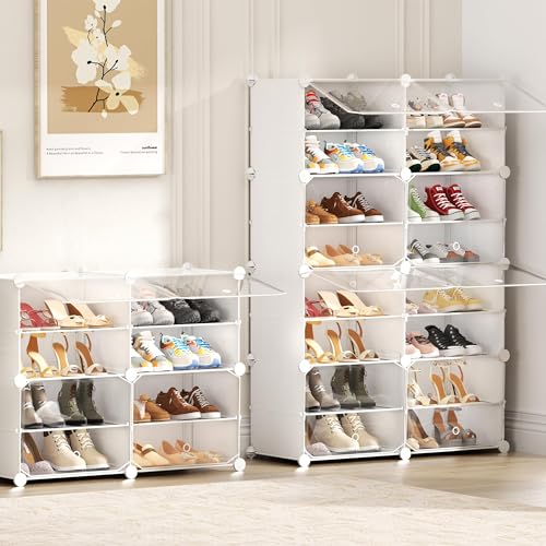 Shoe Storage,8 Tier Shoe Rack Organizer for Closet Shoe Cabinet with Door Shoe Shelves for Closet,Entryway,Hallway,Bedroom - color: Transparent Door-white, size: 8 Tier