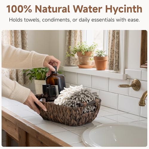 Storageworks Small Wicker Basket, Organizer Baskets for Shelves, Wicker Baskets for Storage, Decorative Storage Toilet Paper Basket, Vintage Home Decor, Water Hyacinth - color: Dark Brown(Water Hyacinth), size: Small