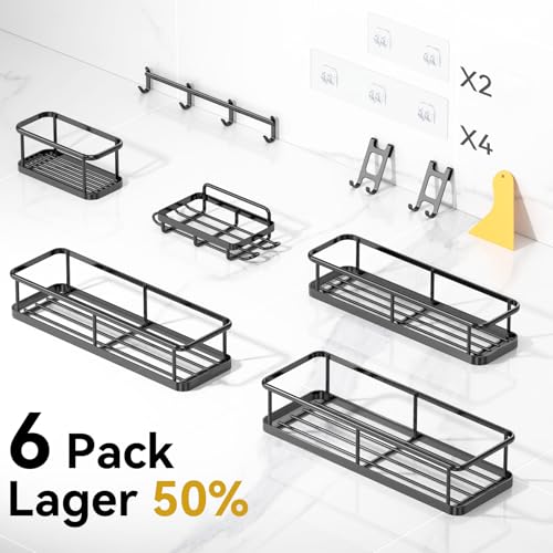 YASONIC Shower Caddy Adhesive, Rustproof Shower Shelves for Inside shower, No Drilling Bathroom Organizers and Storage, 6 Pack Large Capacity Bathroom Caddy for Kitchen & Home Decor-XXL Size - color: Black, size: XXL