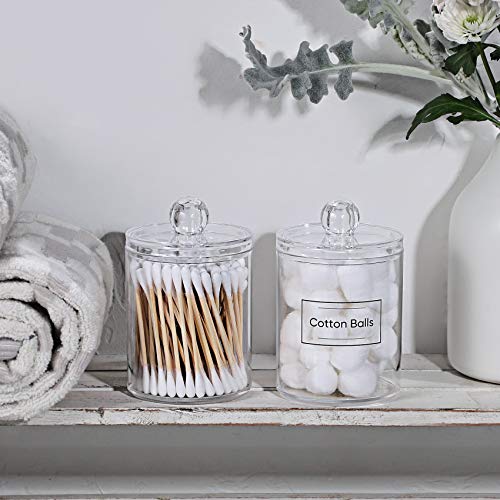 2 Pack Acrylic Qtip Holder Dispenser for Cotton Swabs, Balls, Pads, Floss Picks- Small Clear Plastic Canister Apothecary Jar Set, Bathroom Essentials Accessories Decor, Vanity Makeup Storage Organizer - color: Clear, size: 2 Pack