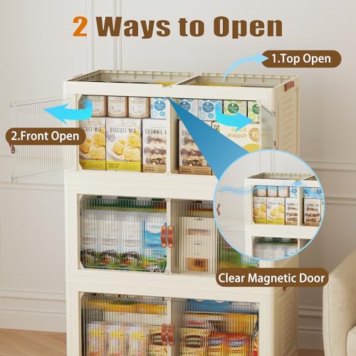 SAILUN 145Gal/579Qt Stackable Storage Bins Folding Collapsible Storage Bins with Lid, Closet Organizers and Storage Box with Door Cream 33.5" W x 19" D x 53" H - color: Cream, size: 1 Lid 3 Pack-33.5" W x 19" D x 53" H