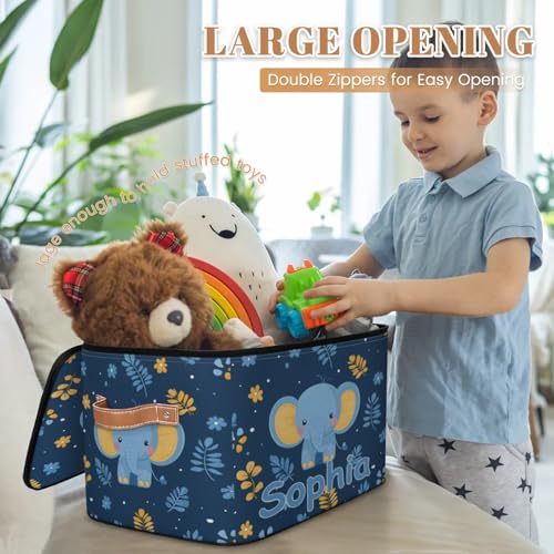 Custom Storage Basket with Name, Personalized Storage Bins with Zipper Lid, Foldable Fabric Storage Box Large capacity with Handle Elephant Flower Leaves - color: Option 19