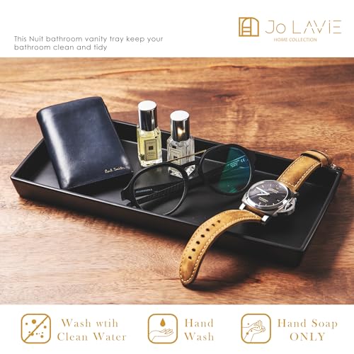 Bathroom Vanity Tray – 12"x5" Black Resin Counter Organizer for Perfume, Soap, Jewelry & Candles – Minimalist Tray for Sink, Dresser, Airbnb, Hotel or Bathroom Decor