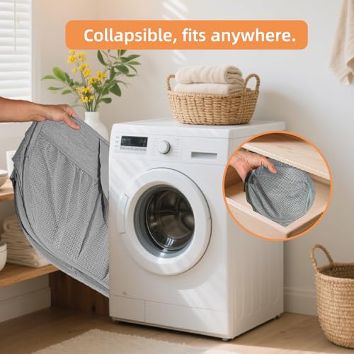 Collapsible Laundry Baskets, Tear Proof Pop Up Laundry Hamper with Lid, Dual Handles Durable Foldable Laundry Basket, Easy to Carry Laundry Hamper for Home, Laundry Room, Bedroom, Dorm, Travel Grey - style: Grey with Lid