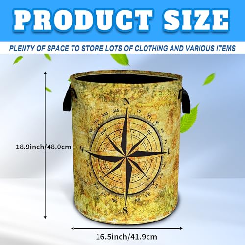 Compass Laundry Basket Oxford Cloth Funny Adventure Laundry Hamper With Handle Foldable Portable Clothes Storage Basket 18.9 X 16.5 In Storage Bag For Laundry Room/Bathroom/Bedroom/Dormitories - color: Compass