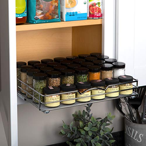 Pull-Out Cabinet Spice Rack Organizer - Slim Slide-Out Storage for Spices, Bottles & Jars, Premium Heavy-Duty Steel, Easy Install for Narrow Kitchen Cabinets - 14 ⅜ W x 10 ⅜ D x 2 ¾ H, Chrome - size: 14 Inch - Single