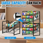 6-Tier Stackable Soda Can Rack Organizer for Pantry, Adjustable Can Dispenser Holds Up to 60 Cans, with 12 Hooks, Can Storage Holder for Various Ounces of Canned Food Soda Drinks, Black, 2 Pack