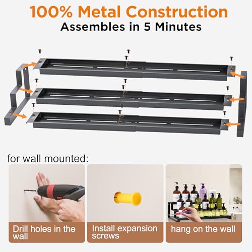 3-Tier Spice Rack Organizer for Kitchen Cabinet or Pantry, 16"-29" Expandable Spice Organization Shelf, Seasoning Organizer, Metal Display Shelf, Slip-Resistant Design for Jars and Bottles, Black - size: Small-Black- Fits 9.25" Deep Cabinet