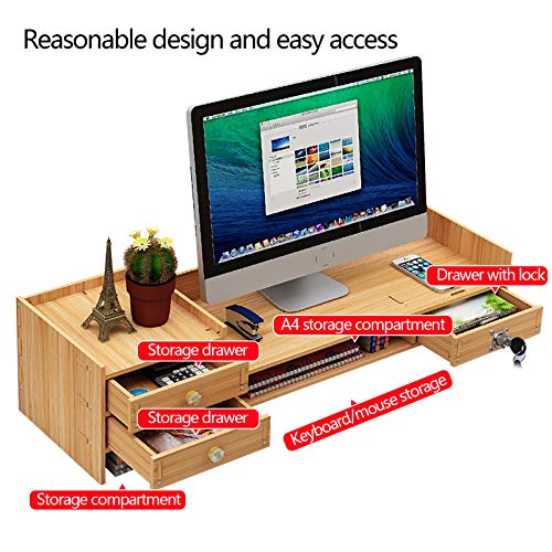 Monitor Stand Desk Organization with Storage Drawer, Adjustable Desktop Storage Organizer Multifunction Storage Shelf Desk Organization Computer Stand for Computer, Printer for Home Office