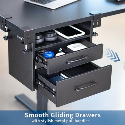 VIVO Corner Clamp-on Under Desk Drawer and Shelf System, Office Accessory Holder for Supplies, Gaming Devices, and More, Multi-Level Storage, Workstation Organizer, Black, DESK-DR3C