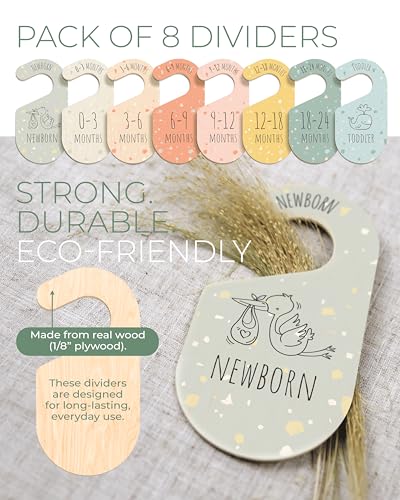 Colorful Baby Size Closet Dividers - Wooden Baby Clothes Organizer for Nursery Decor, Storage & Organization - 8 Pcs of Baby Closet Dividers Ideal as Neutral Nursery Storage Organizers - color: Terrazzo