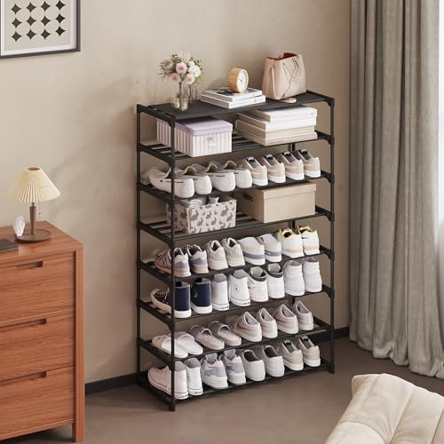 Calmootey 8-Tier Shoe Rack, Tall Large Capacity 40 Pairs Shoes Storage Organizer, Stackable Wide Shoe Shelf for Entryway, Hallway, Black - size: 8-Tier