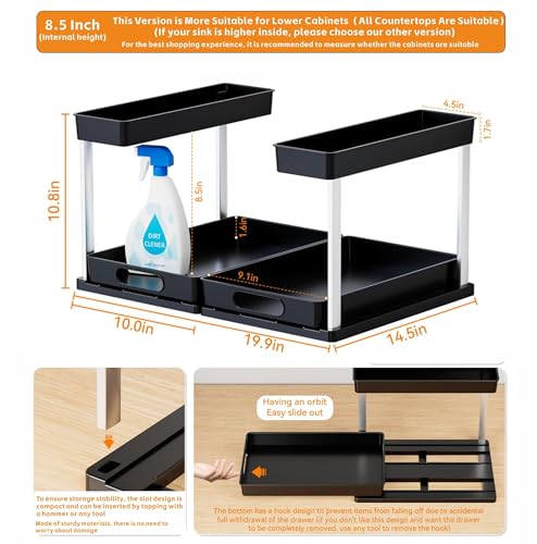 Yieach 2 Pack 10.8″ High Pull Out Under Sink Organizer,14.5″ Deep 2 Tier Slide Out Cabinet Organizer for Kitchen Cabinet,Undersink Organizers,Under Sink Shelves,Bathroom Organizers and Storage,Black - color: Black