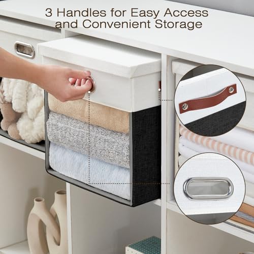 Ultra Thick Fabric Storage Cubes with Lids & Windows, 13-Inch Foldable Closet Storage Bins with 3 Handles, Home Decorative Boxes for Bedroom, Living Room, Dorm, Office (Balck & White) - color: Balck&White, size: 13"L x 13"W x 13"H