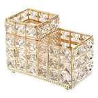 Hipiwe Crystal Remote Control Holder Gold Bling Makeup Brush Organizer Remote Caddy Candle Tabletop Pen Pencil Storage for Dresser Office Bathroom, 2-Slot - style: 2-Slot, Gold