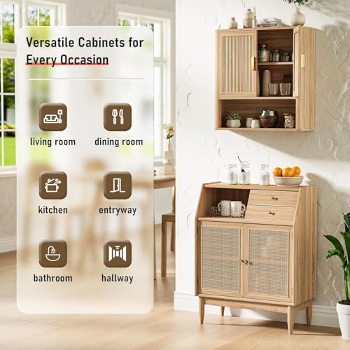 INNOD Bathroom Wall Storage Cabinet, Medicine Cabinet with Adjustable Wood Shelf & Doors, Over the Toilet Storage Cabinet for Laundry Room & Living Room Kitchen Storage Islands (Natural Oak) - color: Natural Oak